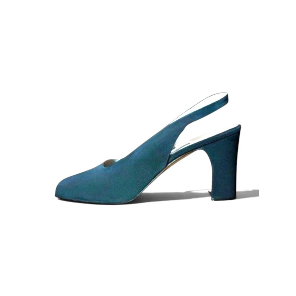 Bally Navy Blue Satin Slingback Heels Size 5.5